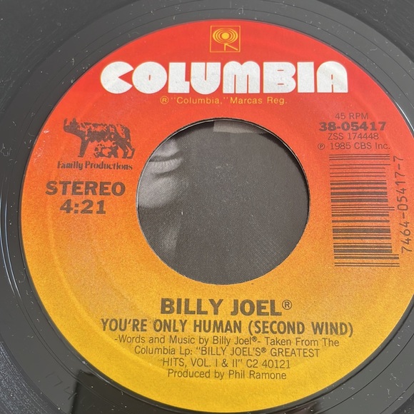 Vtg Billy Joel you’re only human second wind 45 small record in paper sleeve - Picture 5 of 17